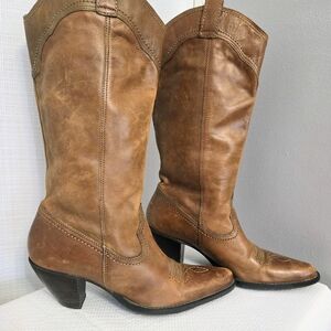Leather Heeled Cowboy Boots Womens Sz 9M Pointed Toe Brazil